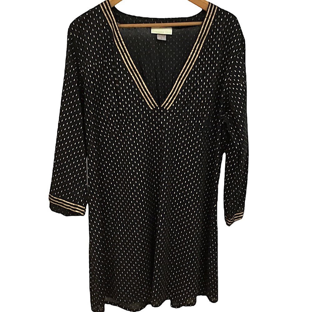 PINEAPPLE COVE sz Large Swim Cover or House Dress Low Cut Black Gold Accents